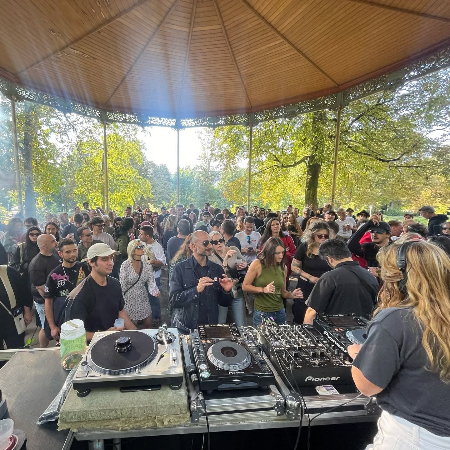 Crowd dancing outdoors
